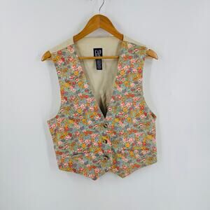 Vintage GAP 100% Cotton Floral Button Front Vest Size M/L Friends Vibes Romantic
